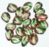 20 14x11mm Green & Pink Twisted Flat Oval Beads